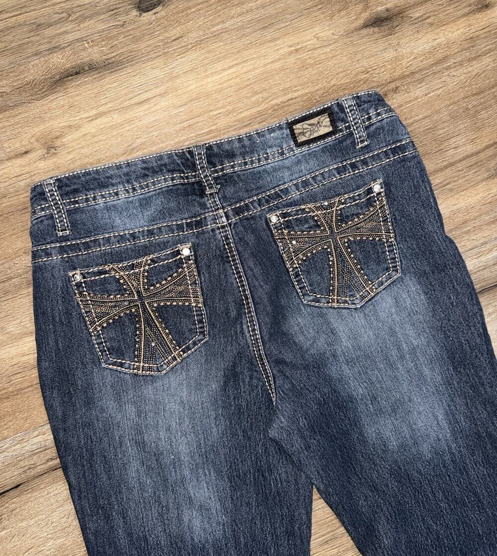 Earl Low Rise Bootcut Jeans 12 Embellished Embroidered Denim Western Y2K Cross